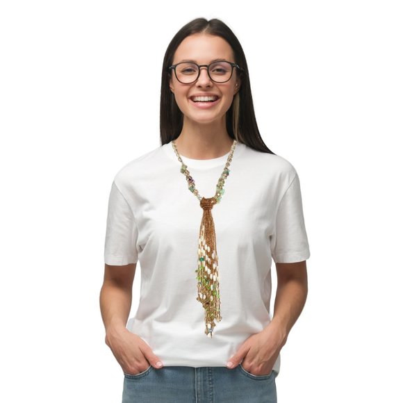 Beaded Necklace 12 Tassels Handmade - Picture 5 of 6